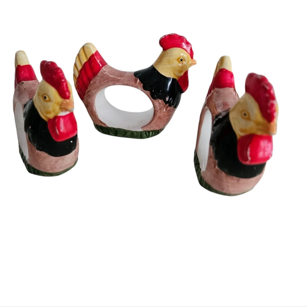 Hand Painted Ceramic Hen Napkin Holders x 3